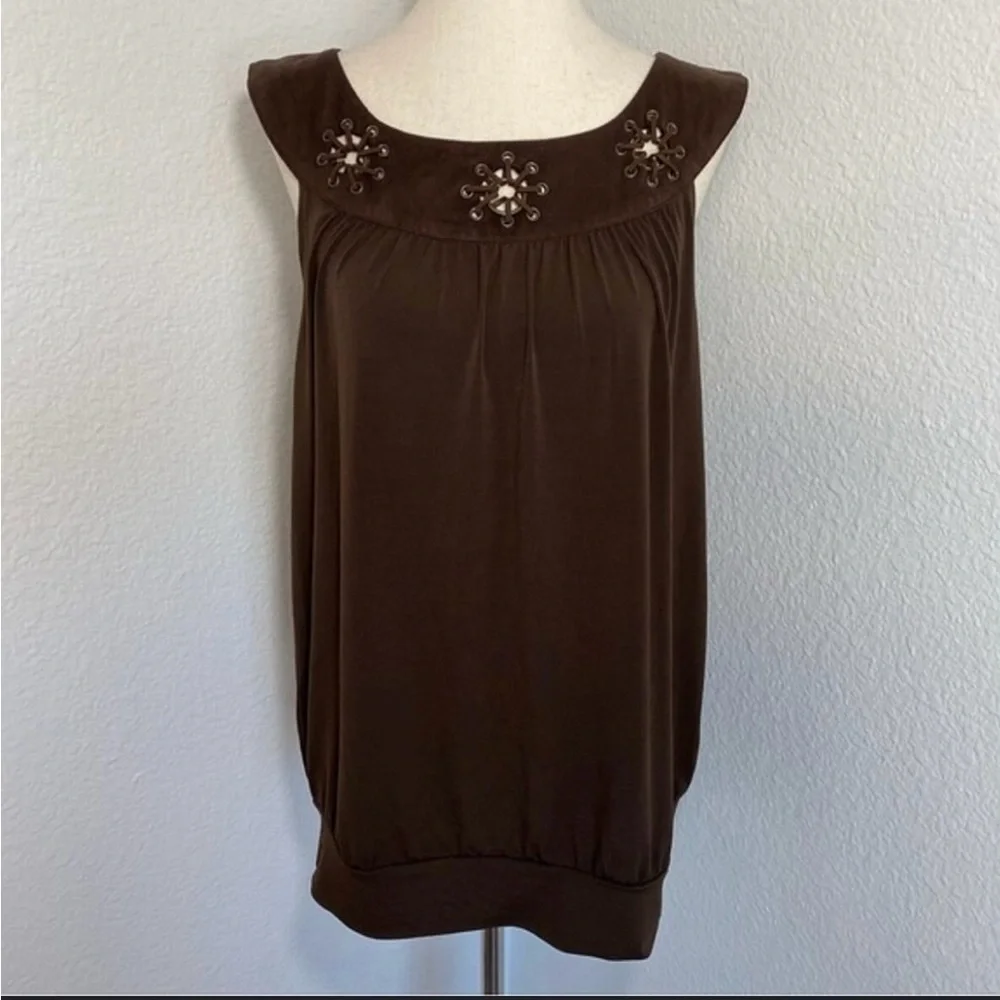 MICHAEL KORS Embellished Brown Sleeveless Top
